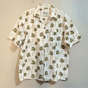 Vintage KY’s Made In Hawaii Cream Green Palm Tree Button Up